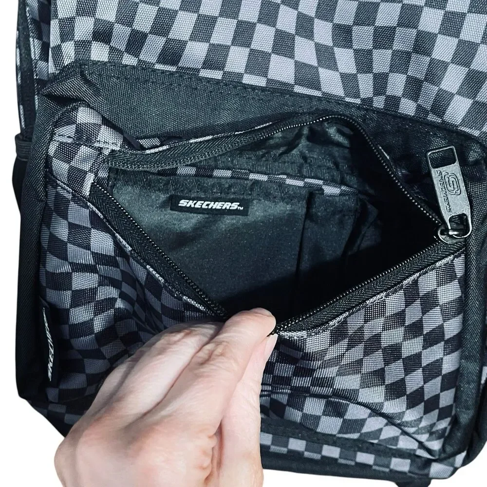 Skechers Kids Backpack 16” Black Gray Checkered Checker Checks